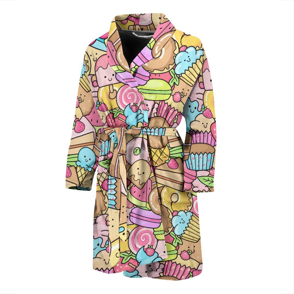 Pattern Print Dessert Cupcake Men Long Robe-grizzshop