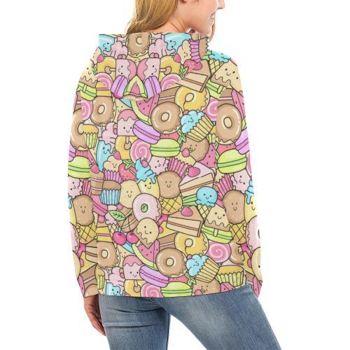 Pattern Print Dessert Cupcake Women Pullover Hoodie-grizzshop