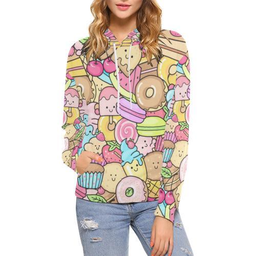 Pattern Print Dessert Cupcake Women Pullover Hoodie-grizzshop