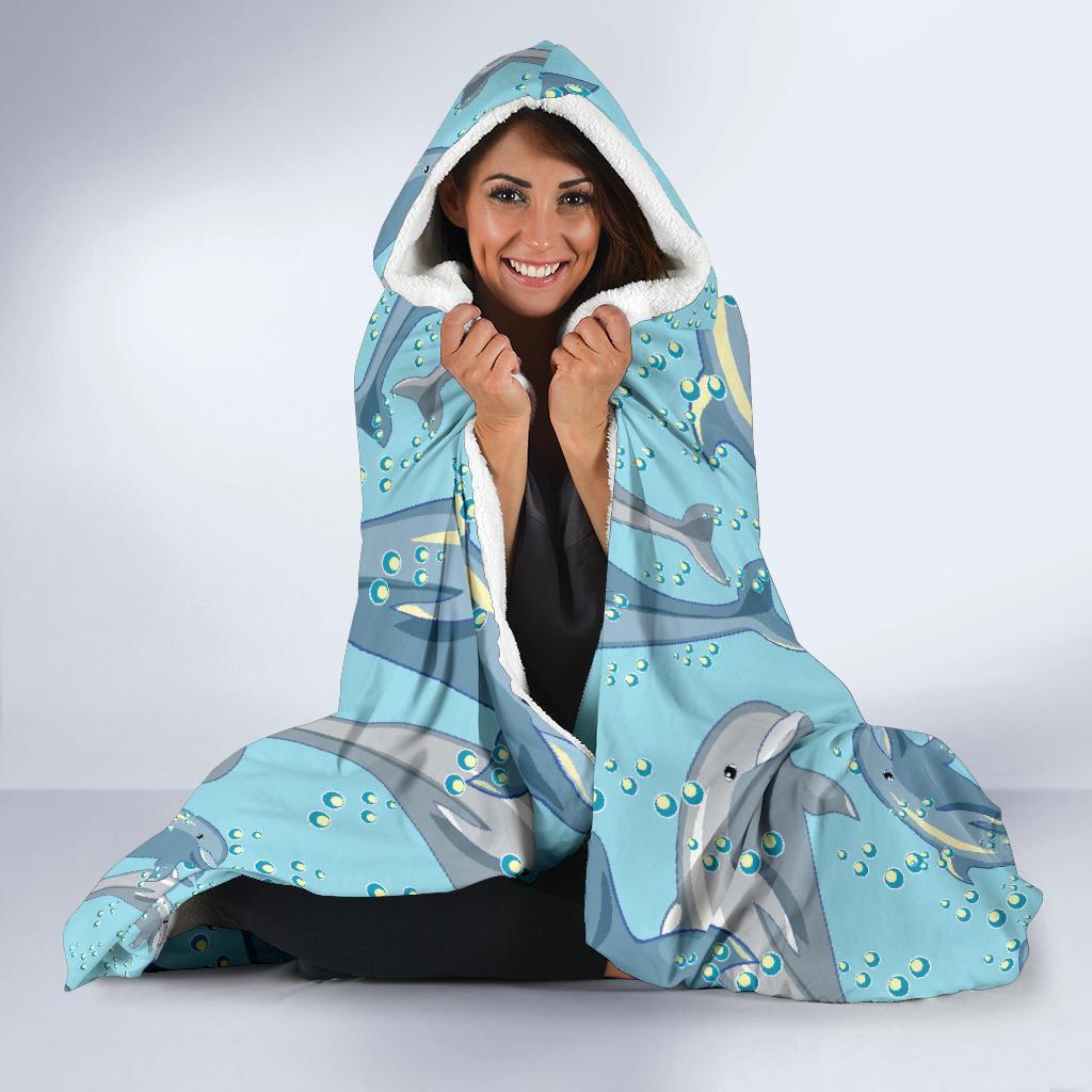 Pattern Print Dolphin Hooded Blanket-grizzshop