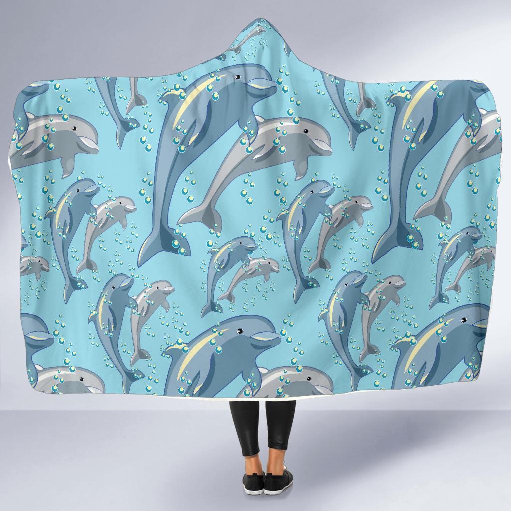 Pattern Print Dolphin Hooded Blanket-grizzshop