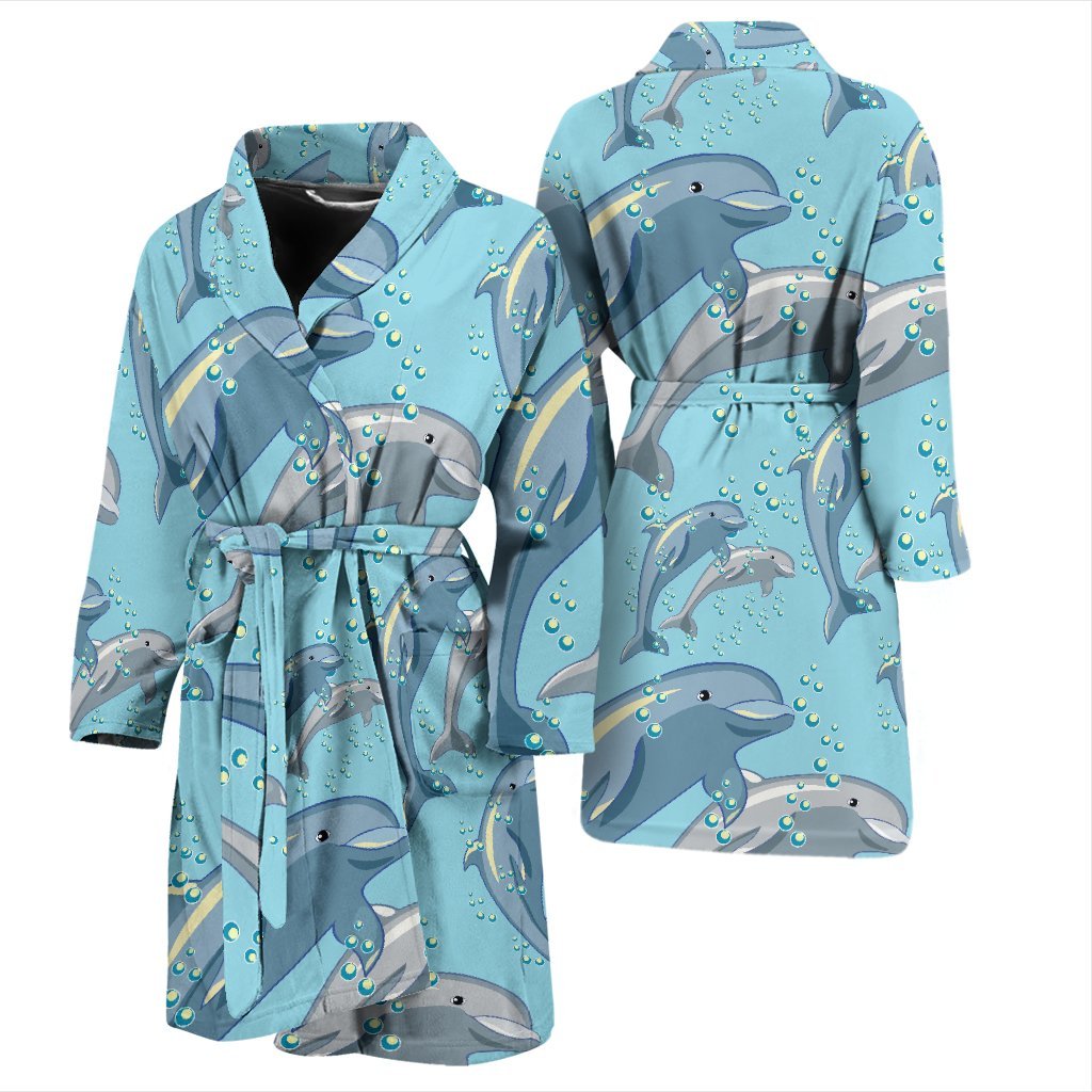 Pattern Print Dolphin Men Long Robe-grizzshop