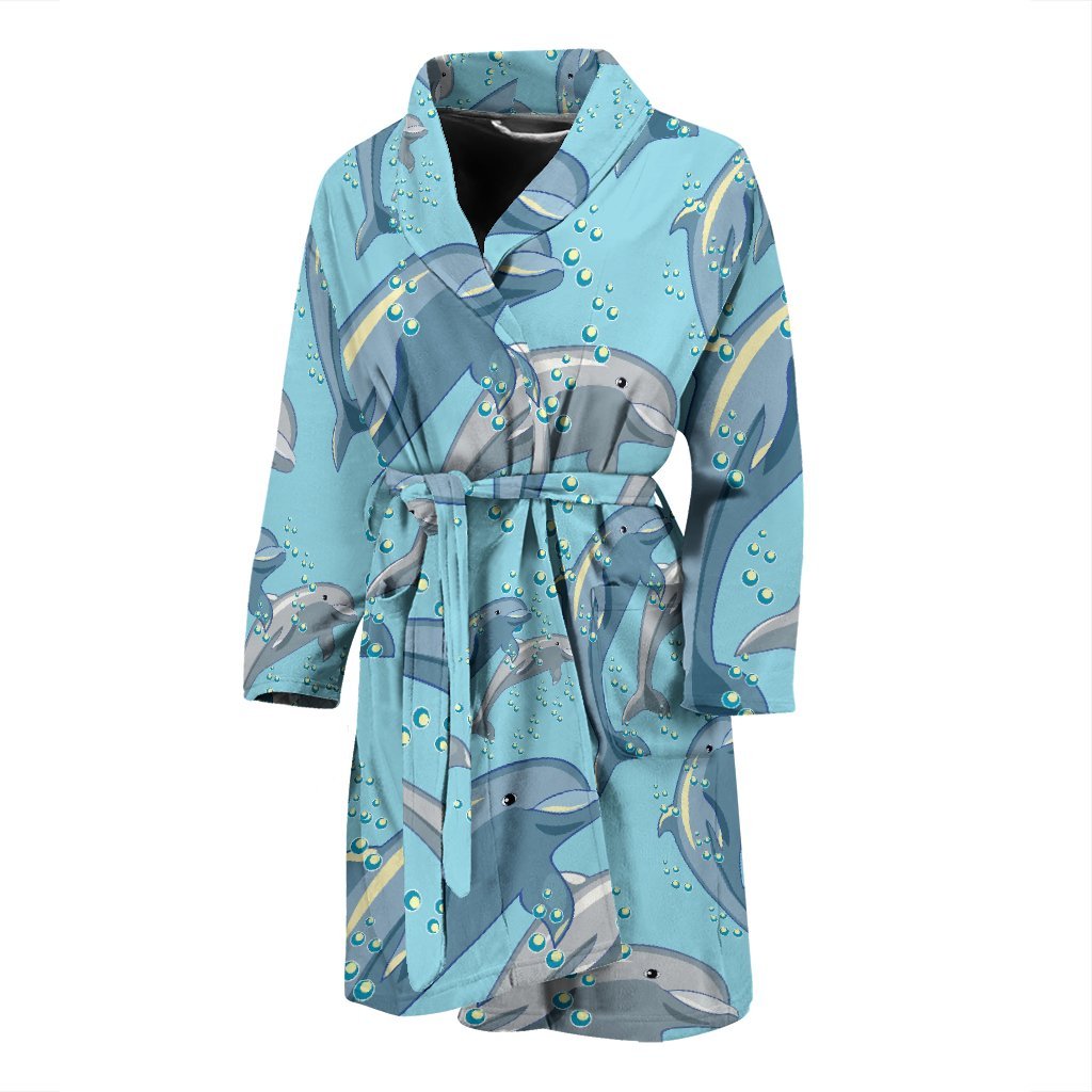 Pattern Print Dolphin Men Long Robe-grizzshop