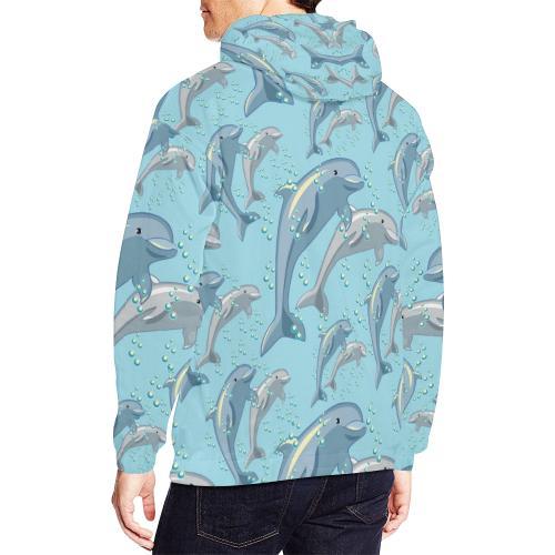 Pattern Print Dolphin Men Pullover Hoodie-grizzshop