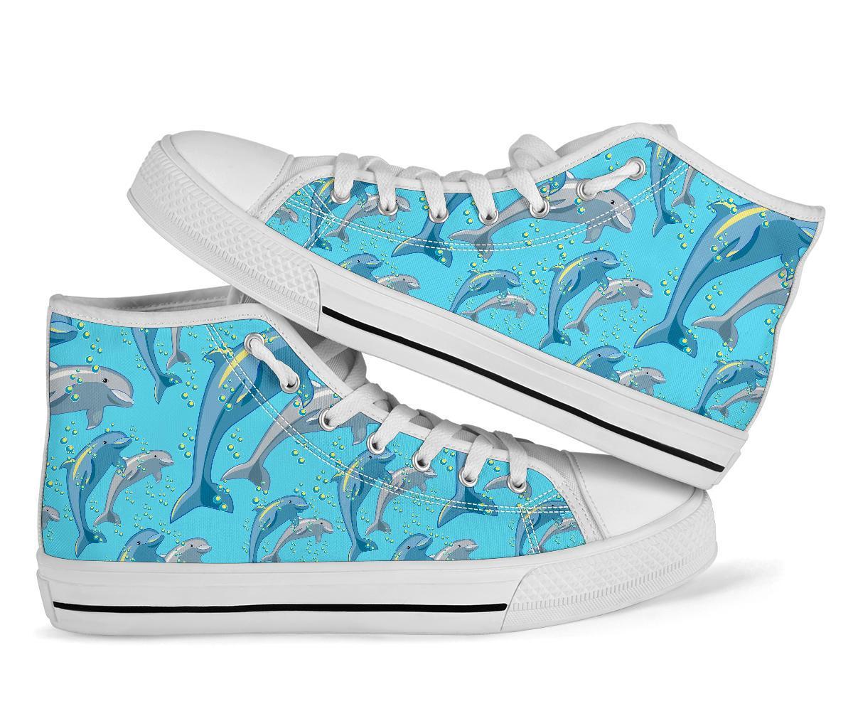 Pattern Print Dolphin Men Women's High Top Shoes-grizzshop