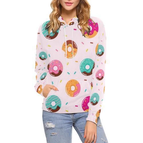 Pattern Print Donut Women Pullover Hoodie-grizzshop