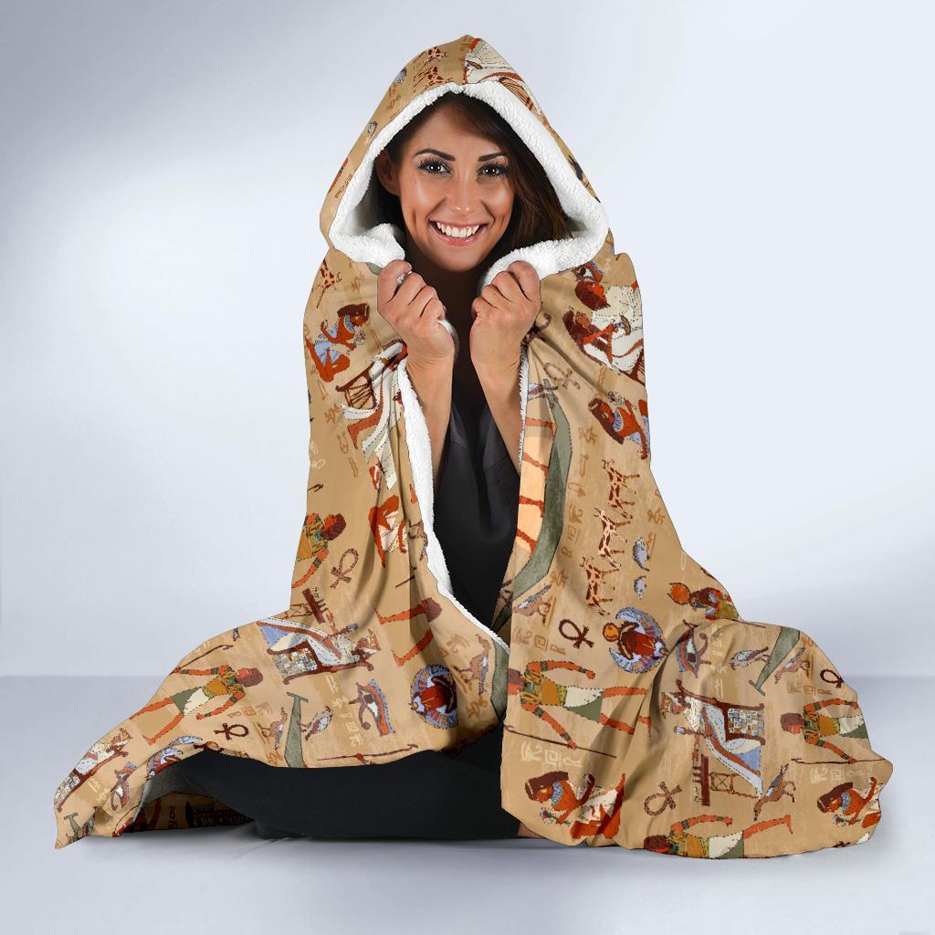 Pattern Print Egyptian Hooded Blanket-grizzshop