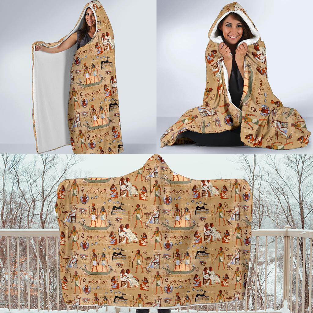 Pattern Print Egyptian Hooded Blanket-grizzshop