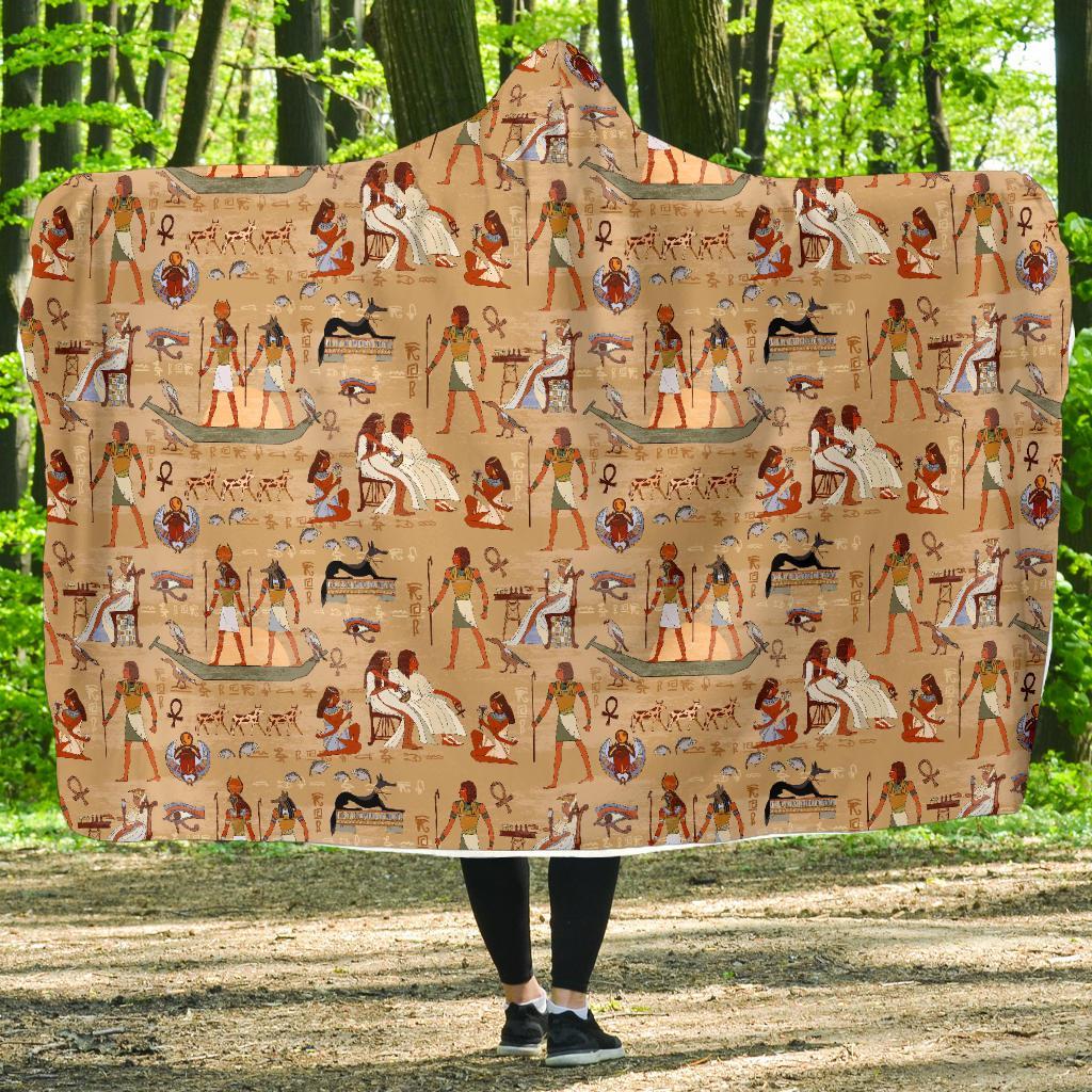 Pattern Print Egyptian Hooded Blanket-grizzshop