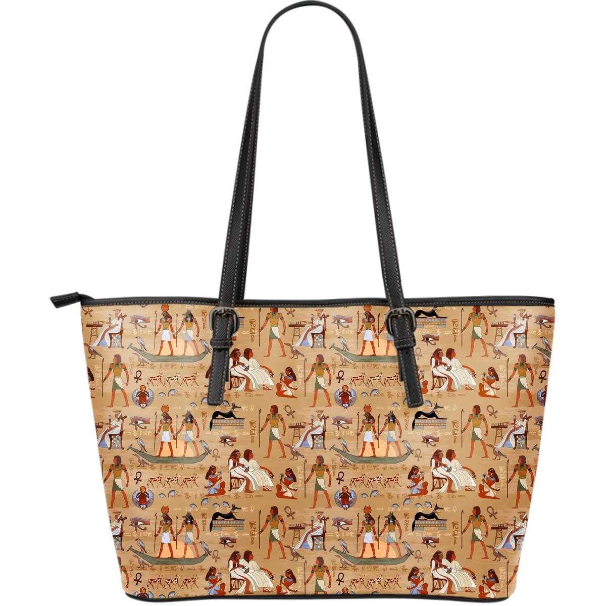 Pattern Print Egyptian Leather Tote Bag-grizzshop