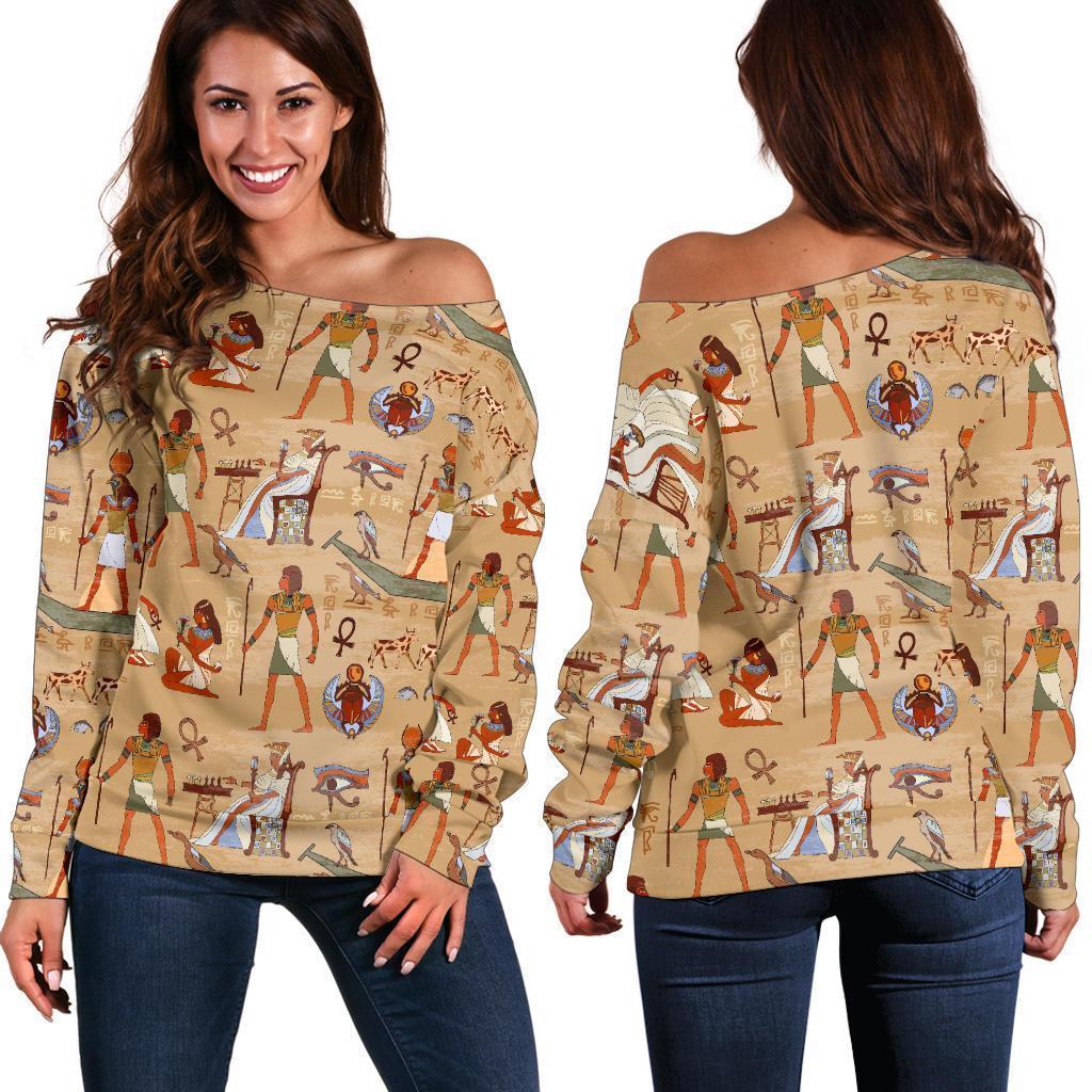 Pattern Print Egyptian Women Off Shoulder Sweatshirt-grizzshop