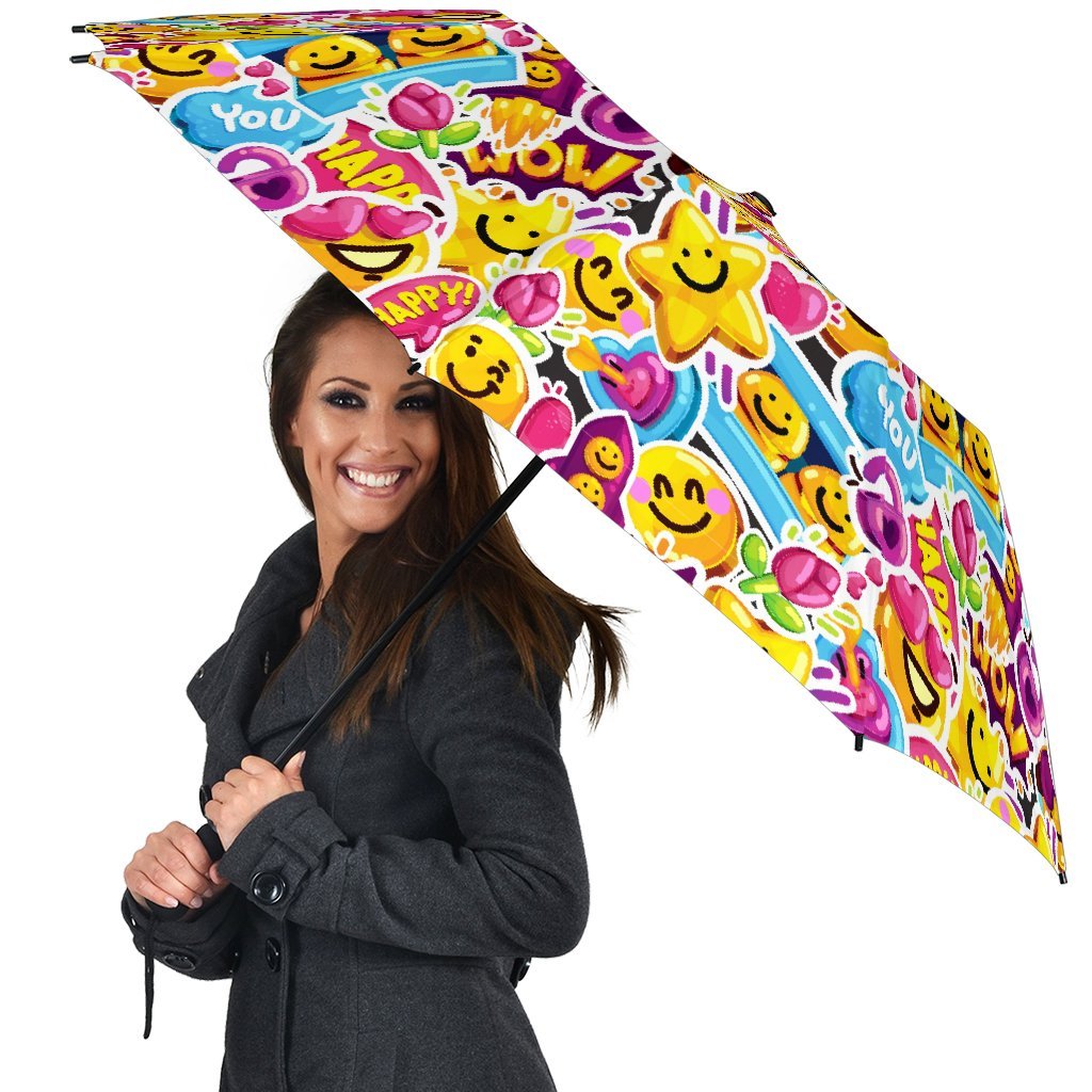 Pattern Print Emoji Automatic Foldable Umbrella-grizzshop