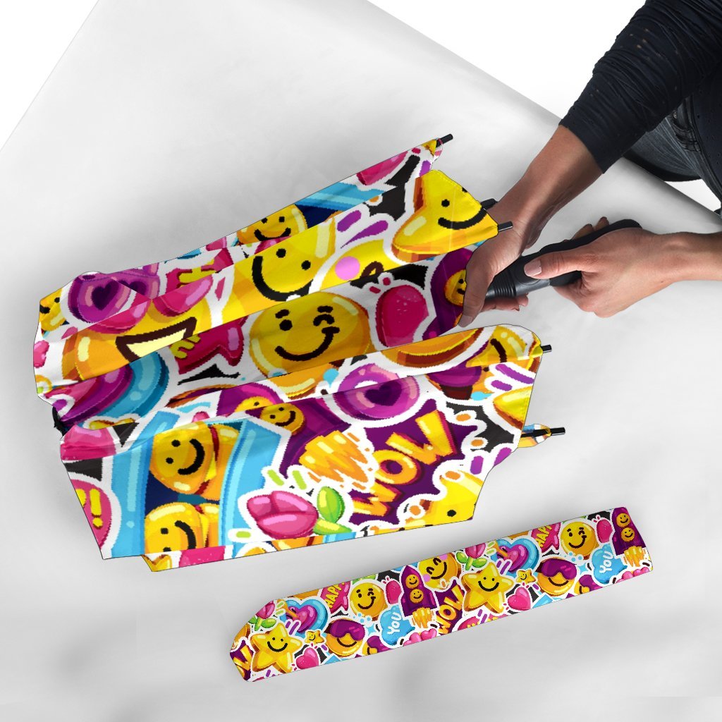Pattern Print Emoji Automatic Foldable Umbrella-grizzshop