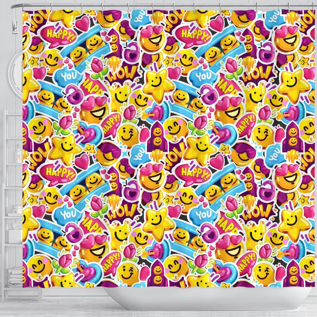 Pattern Print Emoji Bathroom Shower Curtain-grizzshop