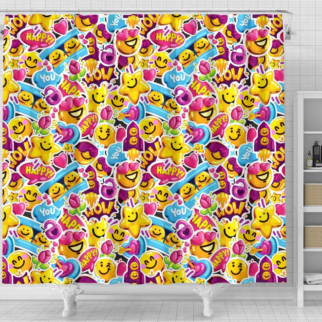 Pattern Print Emoji Bathroom Shower Curtain-grizzshop