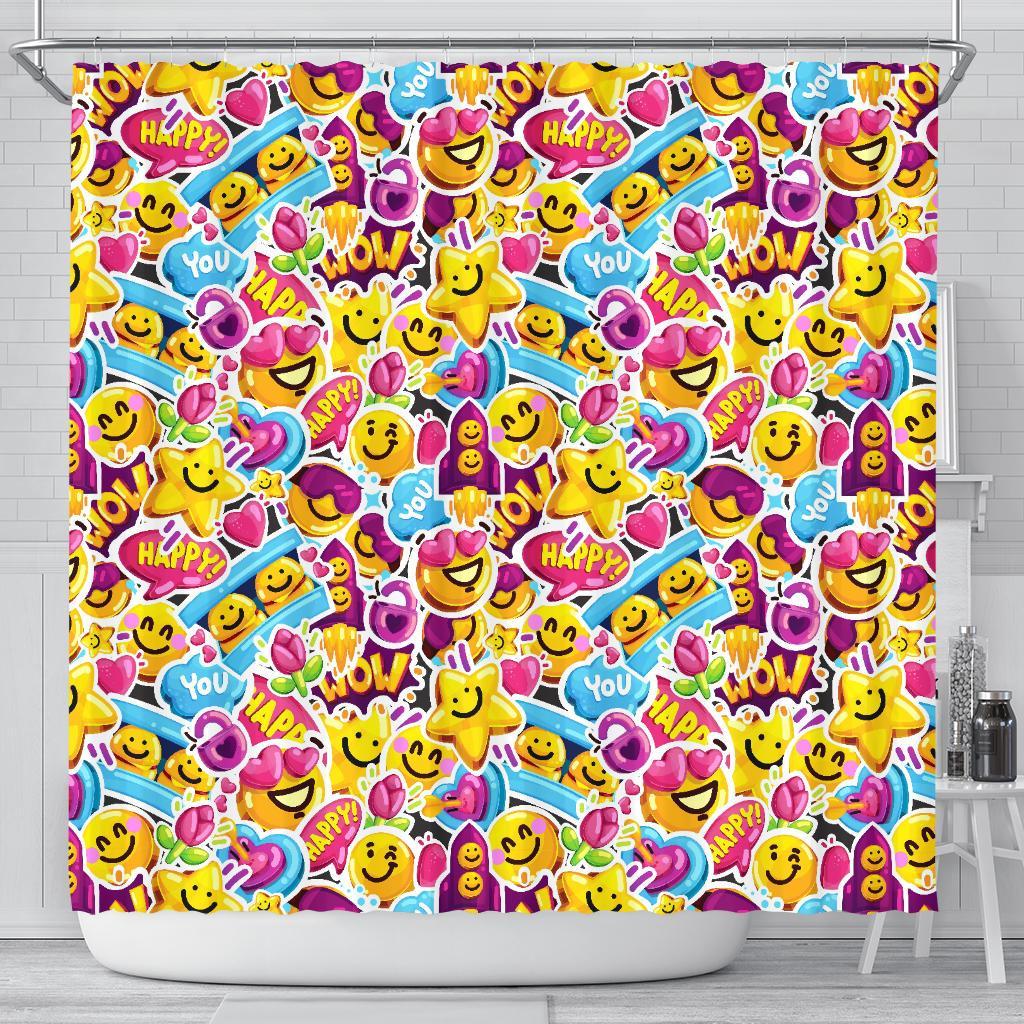 Pattern Print Emoji Bathroom Shower Curtain-grizzshop