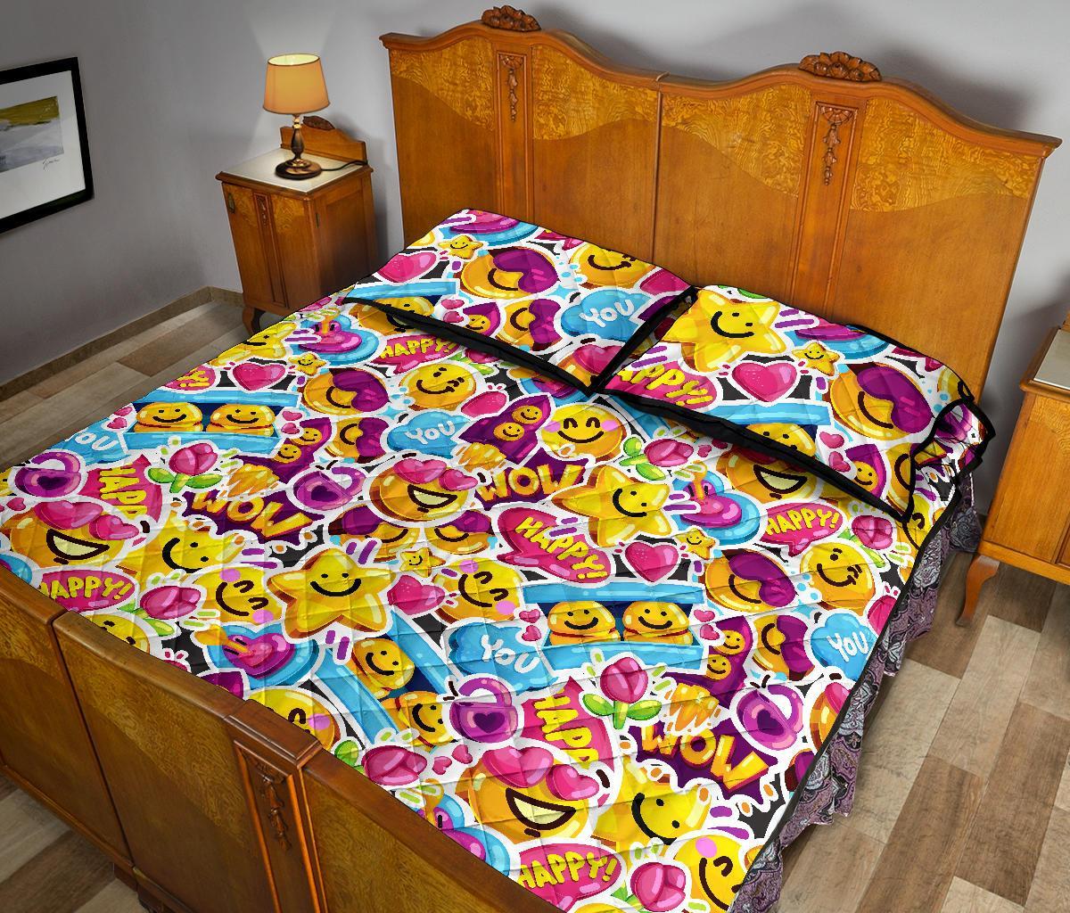 Pattern Print Emoji Bed Set Quilt-grizzshop