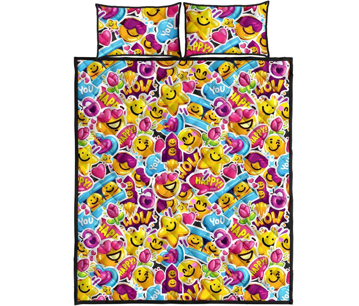 Pattern Print Emoji Bed Set Quilt-grizzshop