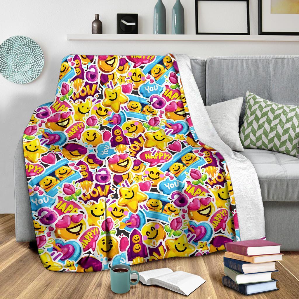 Pattern Print Emoji Blanket-grizzshop