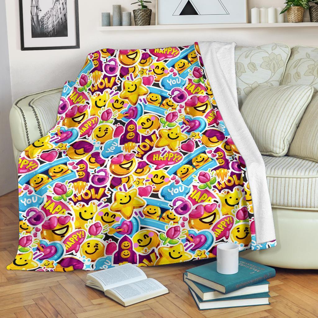 Pattern Print Emoji Blanket-grizzshop