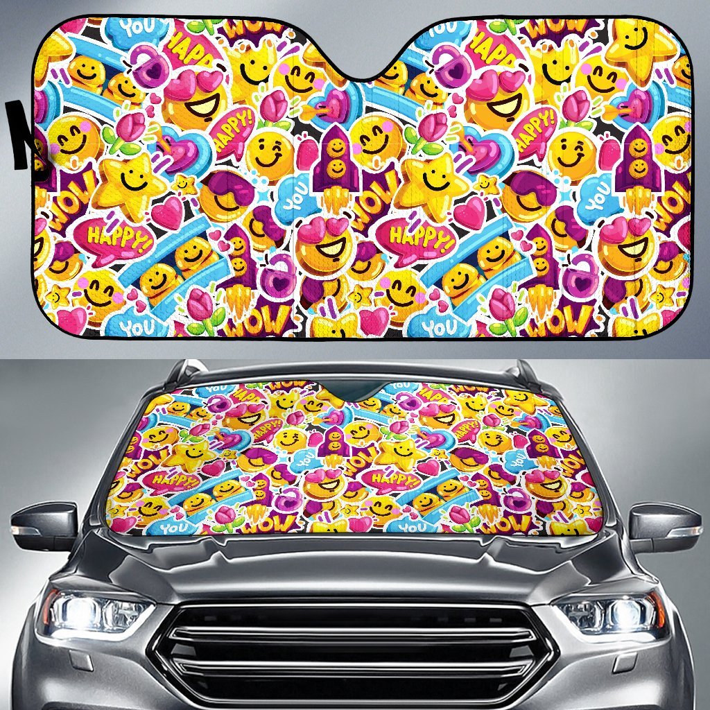 Pattern Print Emoji Car Sun Shade-grizzshop