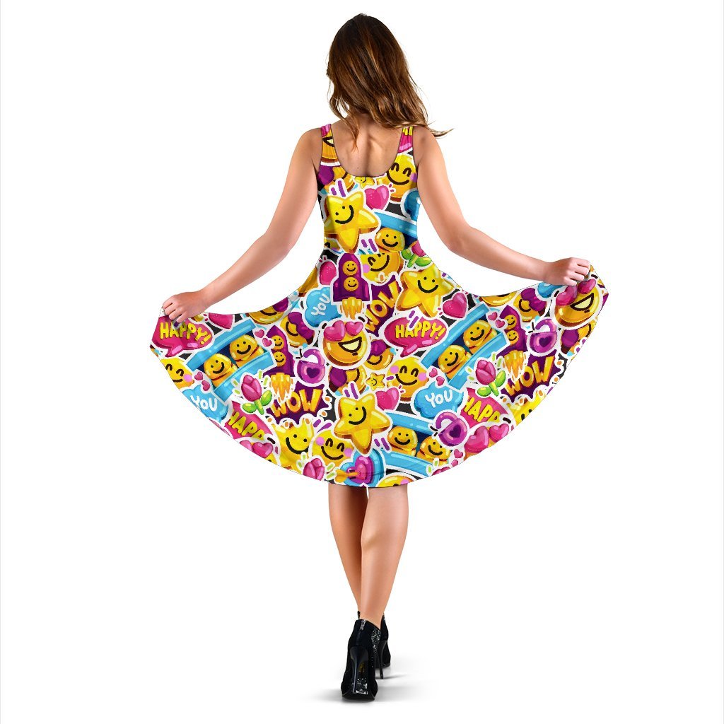 Pattern Print Emoji Dress-grizzshop