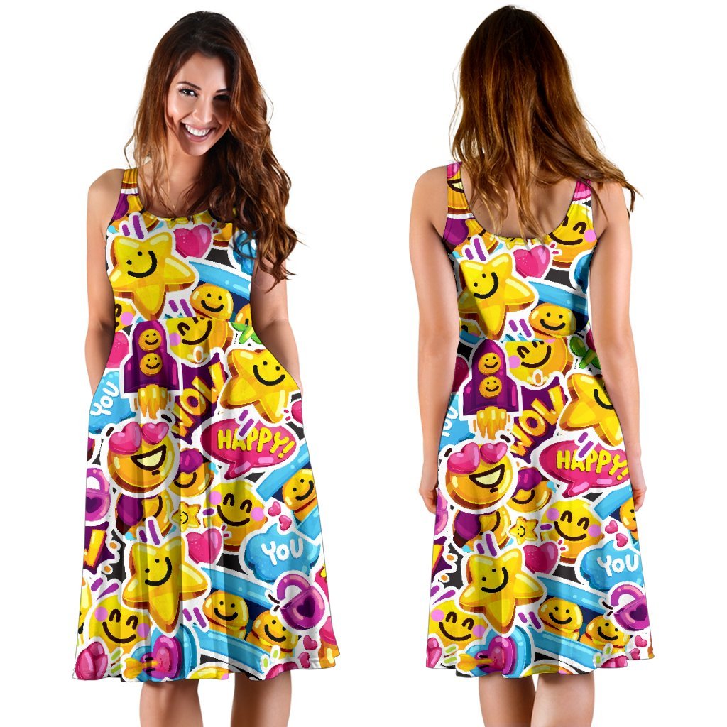 Pattern Print Emoji Dress-grizzshop