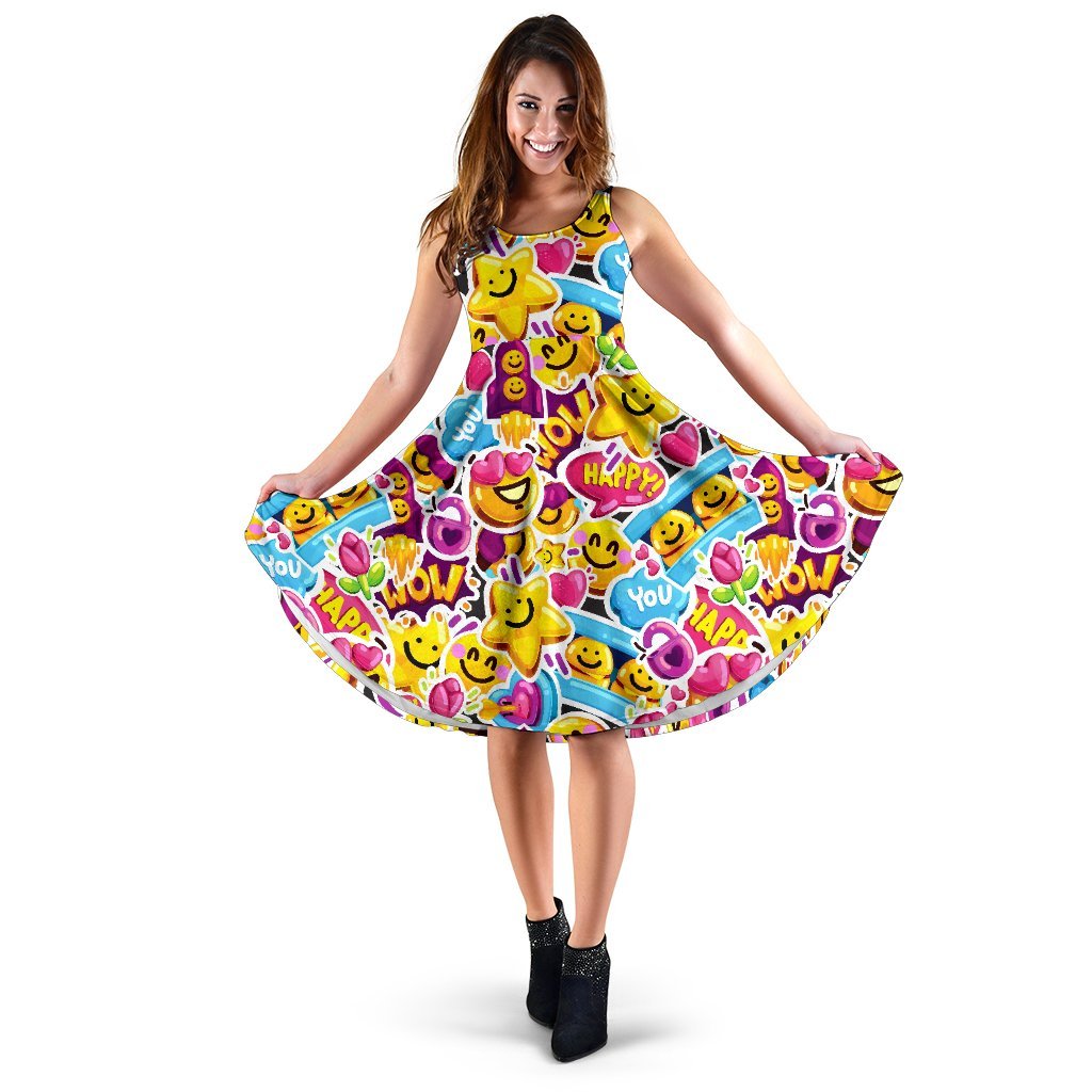 Pattern Print Emoji Dress-grizzshop