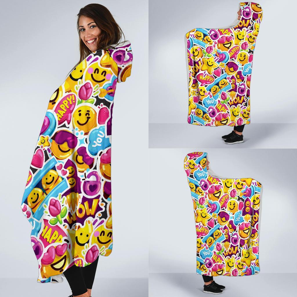 Pattern Print Emoji Hooded Blanket-grizzshop