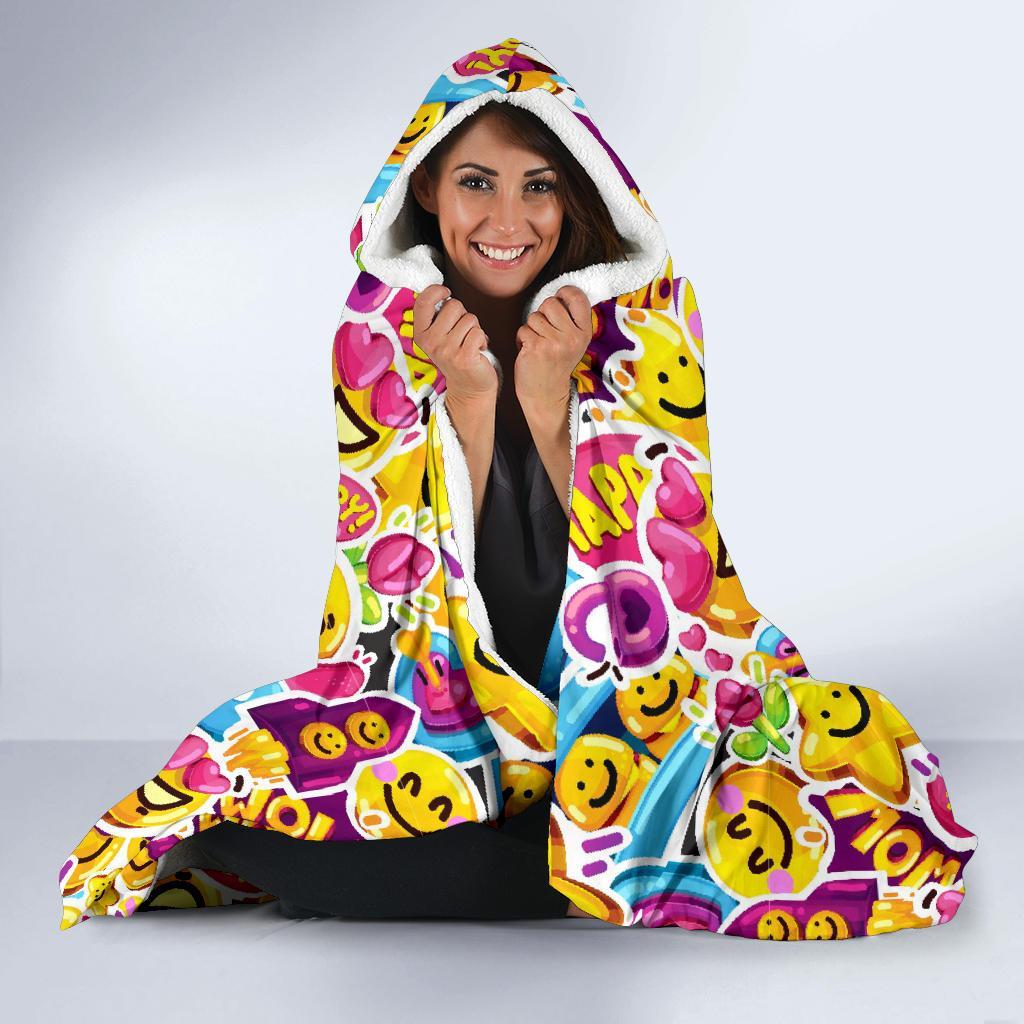 Pattern Print Emoji Hooded Blanket-grizzshop