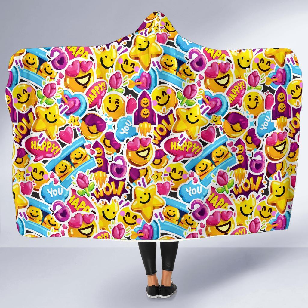 Pattern Print Emoji Hooded Blanket-grizzshop