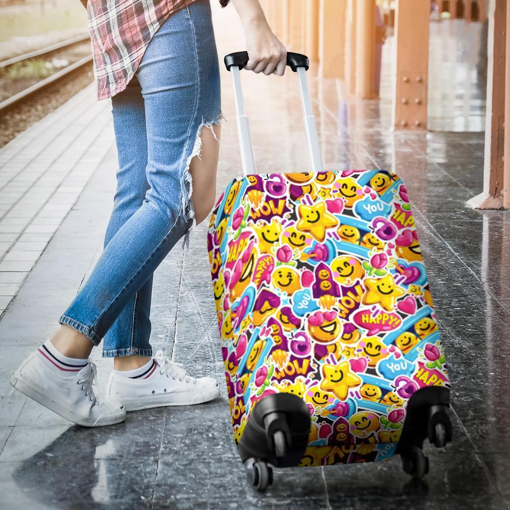 Pattern Print Emoji Luggage Cover Protector-grizzshop