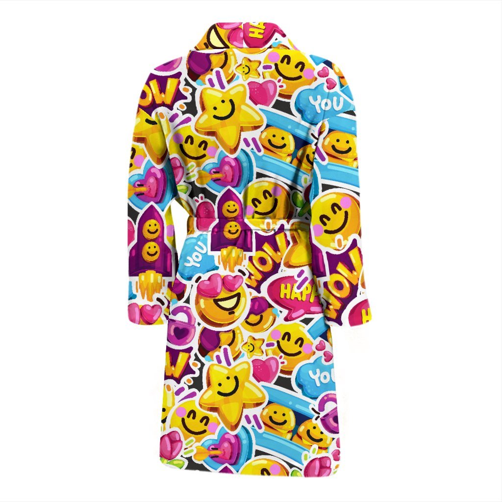 Pattern Print Emoji Men Long Robe-grizzshop