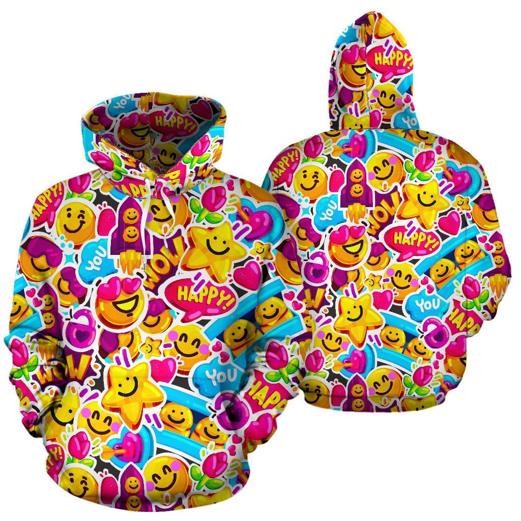 Pattern Print Emoji Men Women Pullover Hoodie-grizzshop