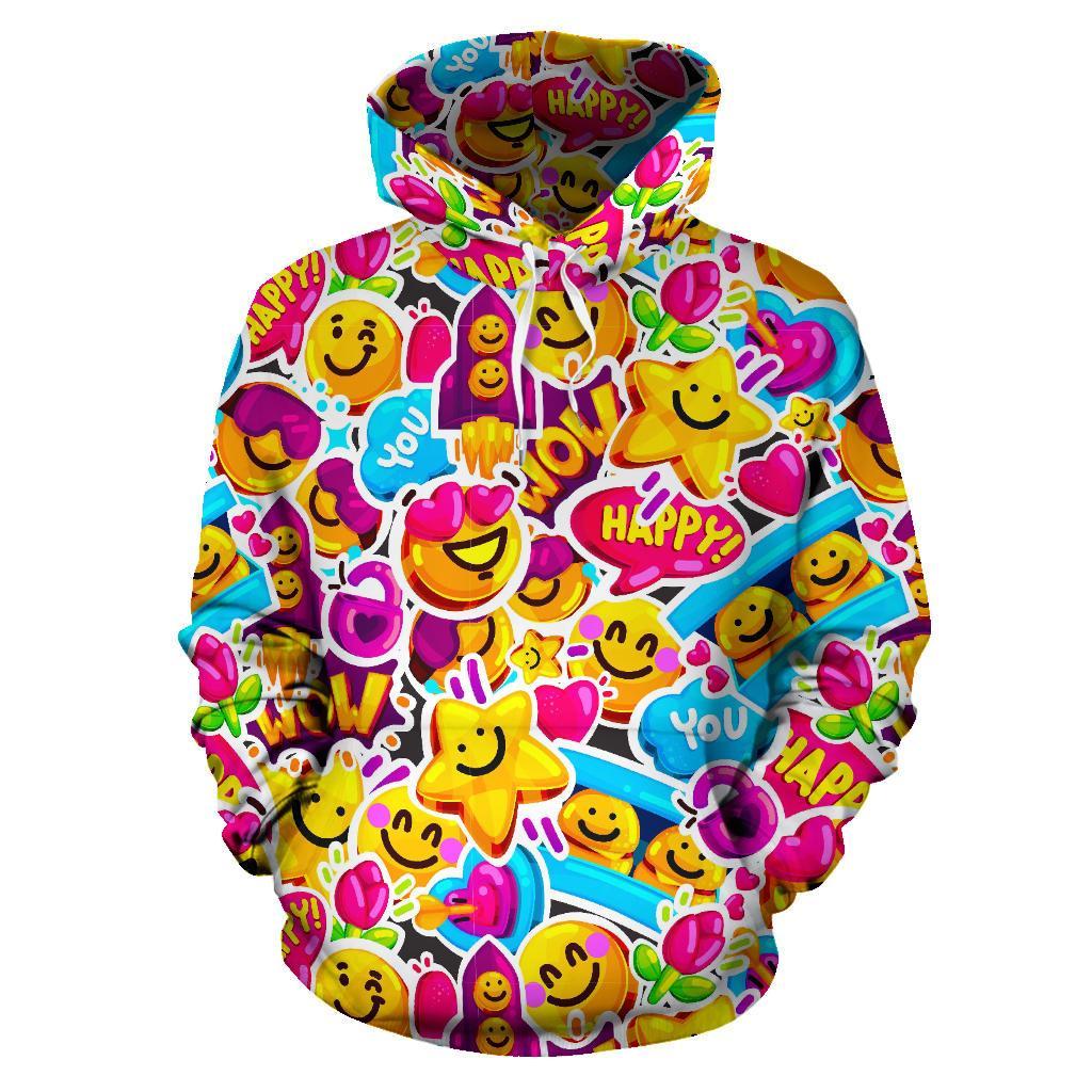 Pattern Print Emoji Men Women Pullover Hoodie-grizzshop