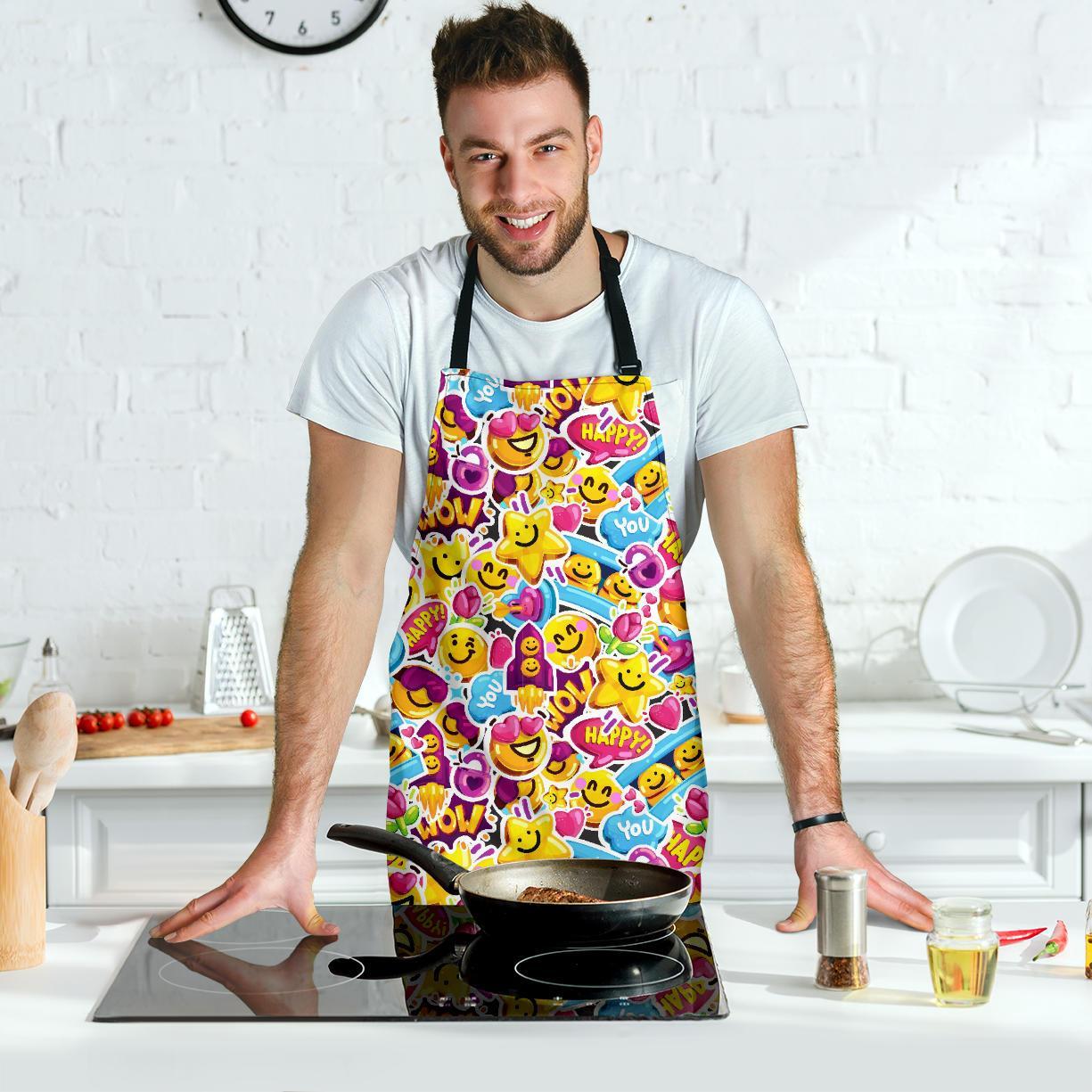 Pattern Print Emoji Men's Apron-grizzshop