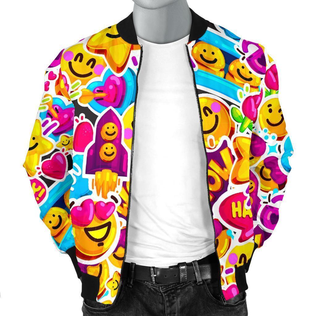 Pattern Print Emoji Men's Bomber Jacket-grizzshop