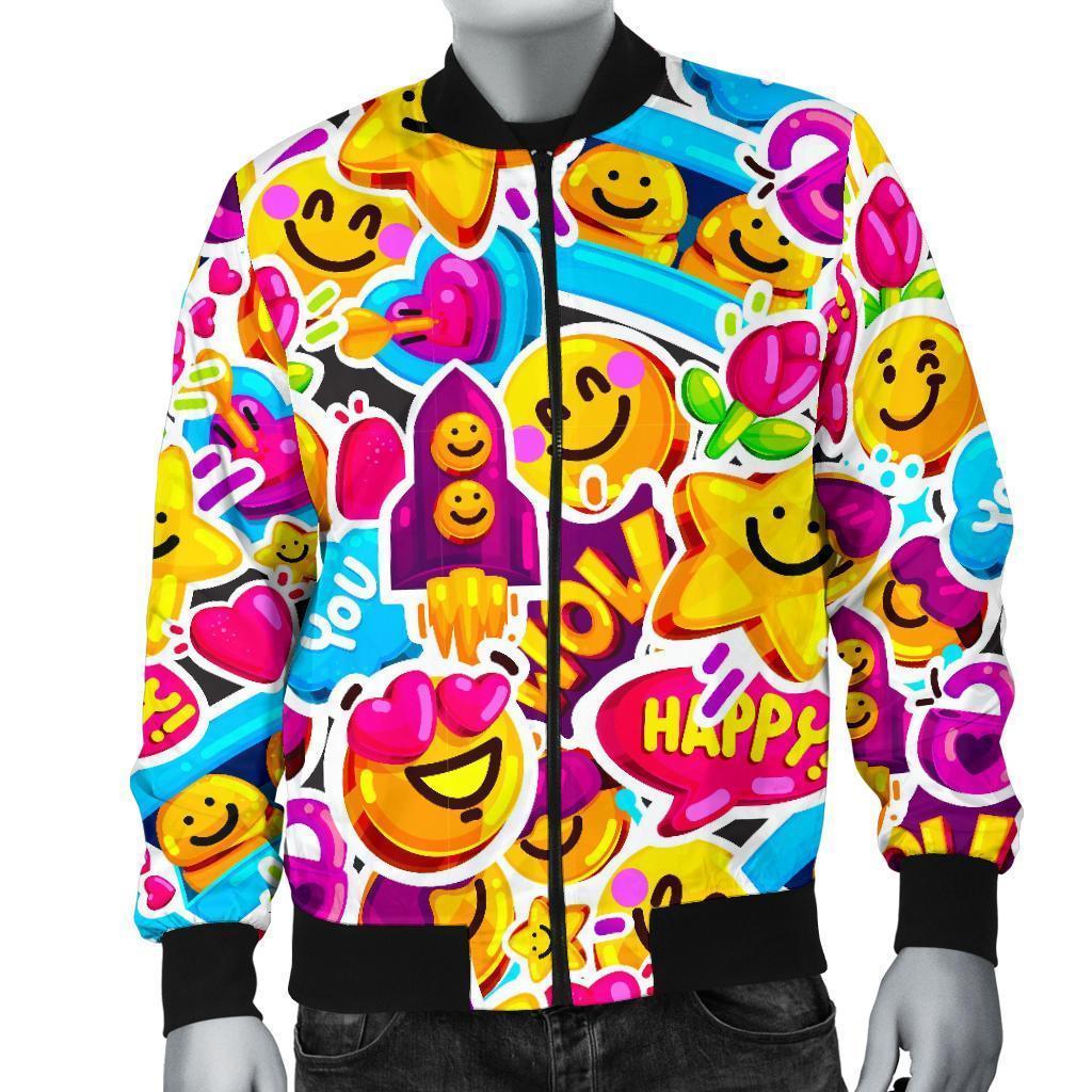 Pattern Print Emoji Men's Bomber Jacket-grizzshop