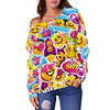 Pattern Print Emoji Women Off Shoulder Sweatshirt-grizzshop