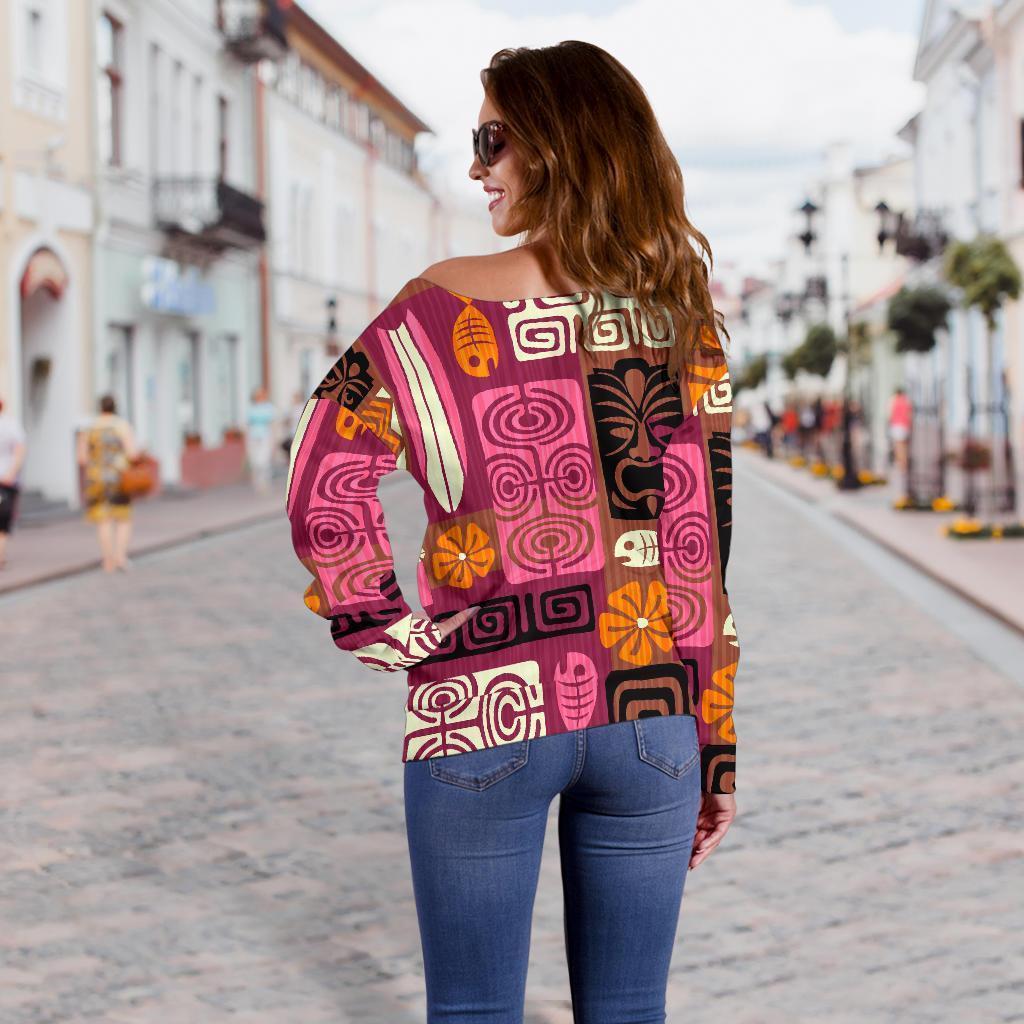 Pattern Print Ethnic Women Off Shoulder Sweatshirt-grizzshop