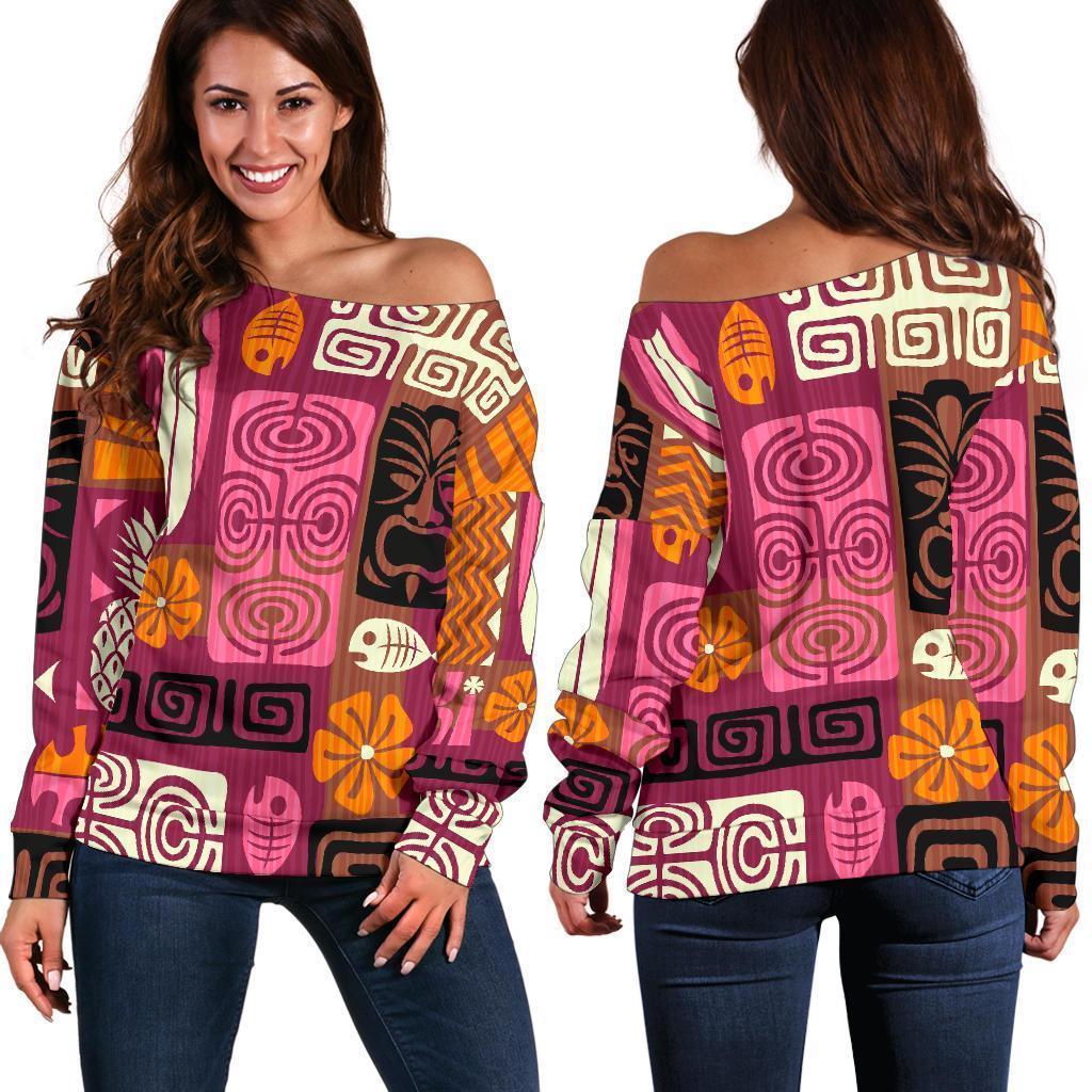 Pattern Print Ethnic Women Off Shoulder Sweatshirt-grizzshop