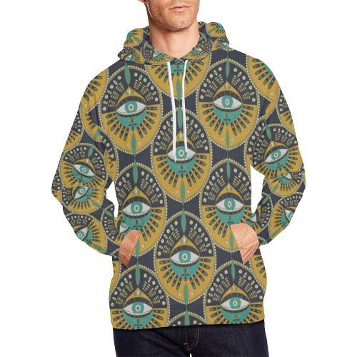 Pattern Print Evil Eye Men Pullover Hoodie-grizzshop