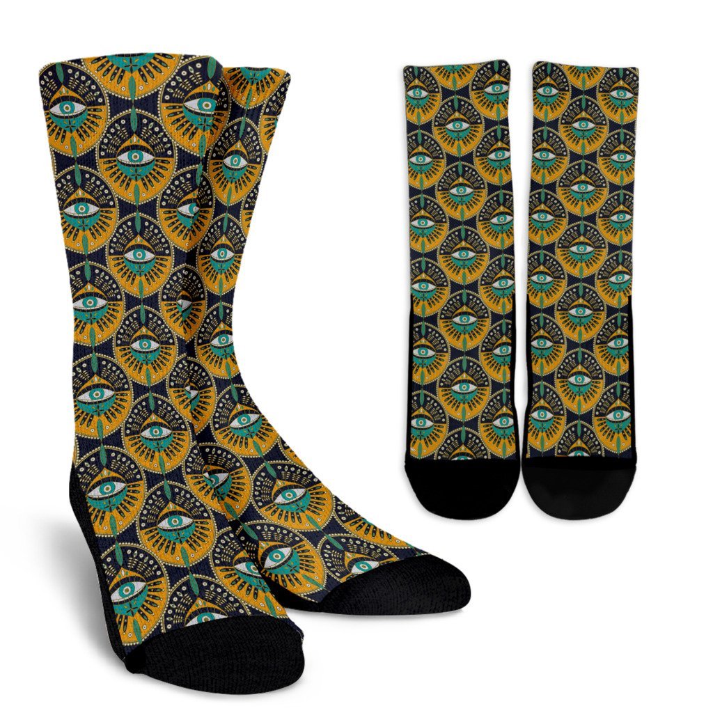 Pattern Print Evil Eye Unisex Crew Socks-grizzshop