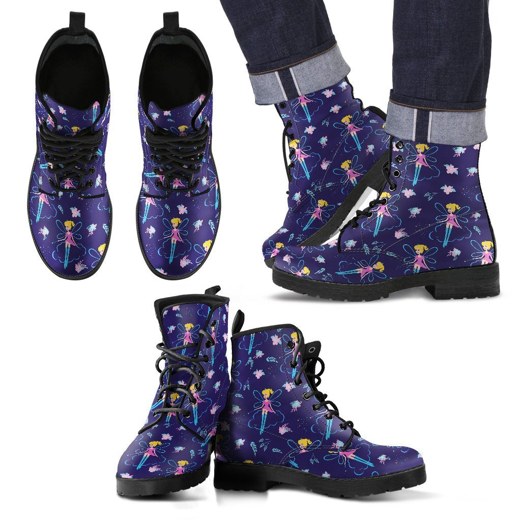 Pattern Print Fairy Men Women Leather Boots-grizzshop