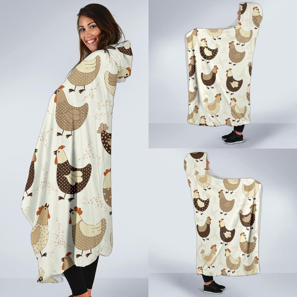 Pattern Print Farm Chicken Hen Hooded Blanket-grizzshop