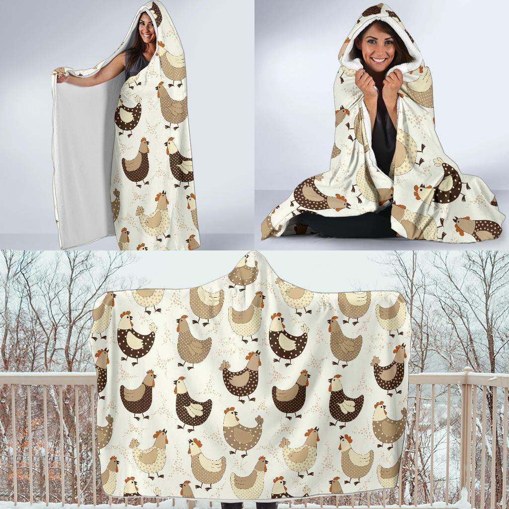 Pattern Print Farm Chicken Hen Hooded Blanket-grizzshop