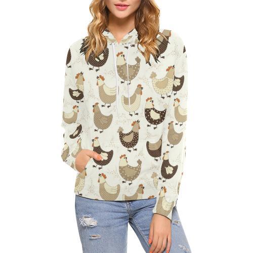 Pattern Print Farm Chicken Hen Women Pullover Hoodie-grizzshop