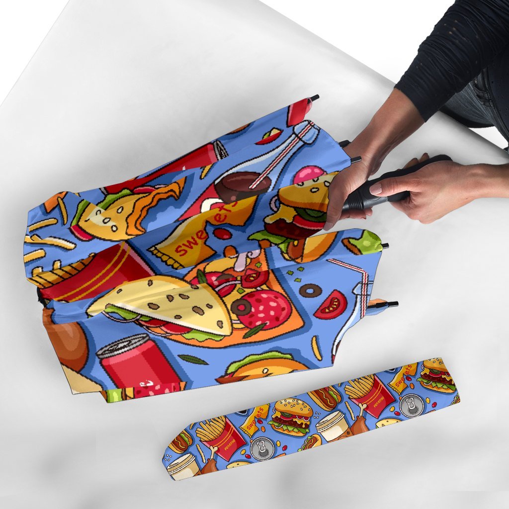 Pattern Print Fastfood Automatic Foldable Umbrella-grizzshop