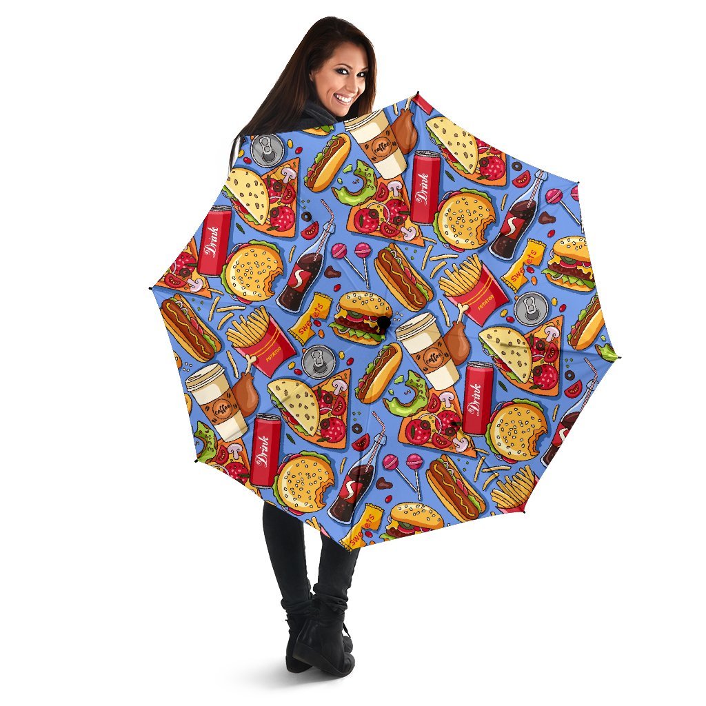 Pattern Print Fastfood Automatic Foldable Umbrella-grizzshop