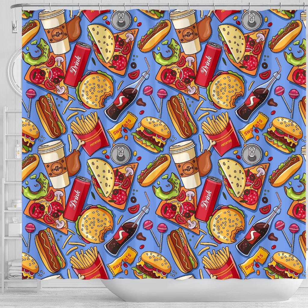 Pattern Print Fastfood Bathroom Shower Curtain-grizzshop